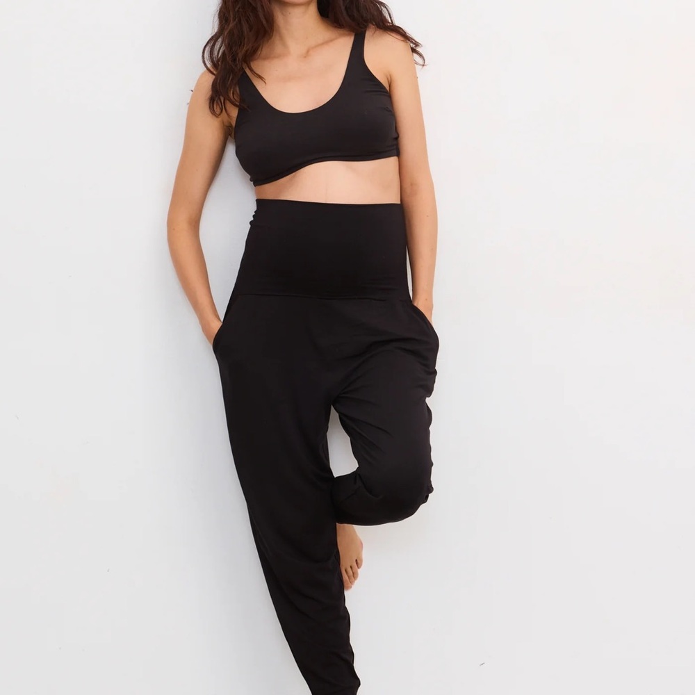 Hatch Maternity Over Under Easy Pant Foldover Black Joggers with Pockets Sz S